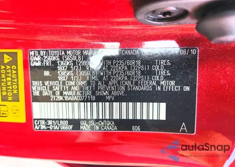 2010 Lexus Rx 350 из США, поврежденный, VIN 2T2BK1BA8AC077118